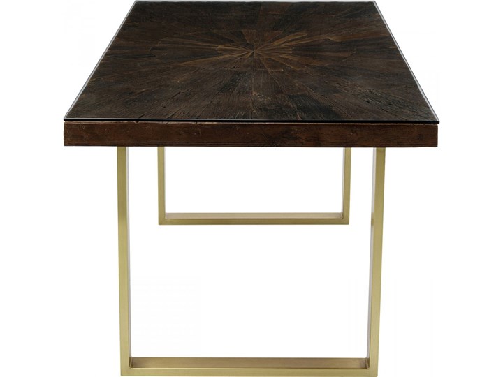 Stół brązowy drewniany recyklingowany blat mango złote metalowe nogi 180x90 cm Drewno Szkło Stal Kolor Czarny