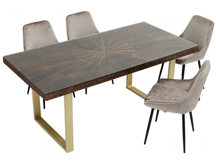 Stół brązowy drewniany recyklingowany blat mango złote metalowe nogi 180x90 cm Stal Szkło Drewno Kształt blatu Prostokątny