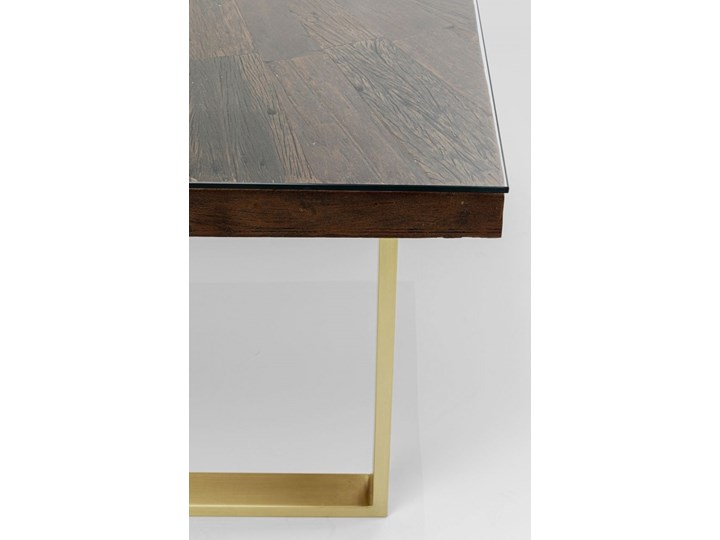 Stół brązowy drewniany recyklingowany blat mango złote metalowe nogi 180x90 cm Stal Szkło Drewno Kolor Czarny