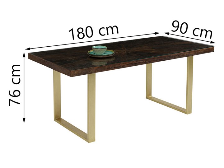 Stół brązowy drewniany recyklingowany blat mango złote metalowe nogi 180x90 cm Szkło Stal Drewno Kolor Czarny