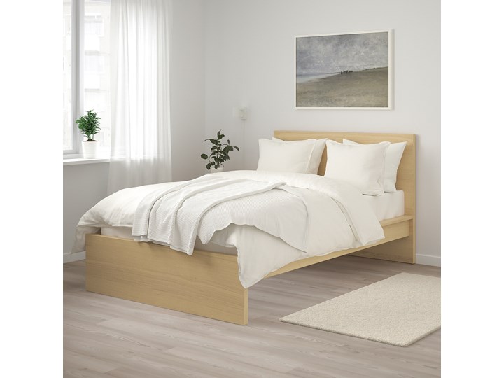 IKEA MALM Rama łóżka, wysoka, Okleina dębowa bejcowana na biało, 120x200 cm Drewno Kolor Beżowy Kolor Biały