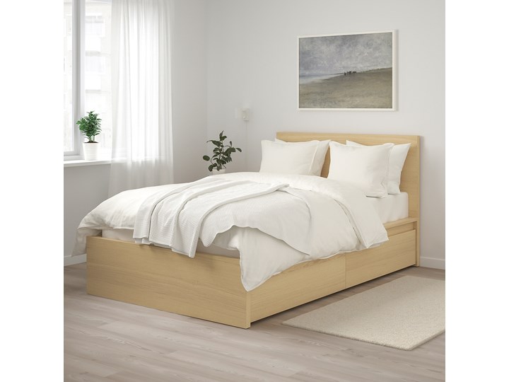 IKEA MALM Rama łóżka z 2 pojemnikami, Okleina dębowa bejcowana na biało, 120x200 cm Kategoria Łóżka do sypialni Łóżko drewniane Drewno Kolor Beżowy