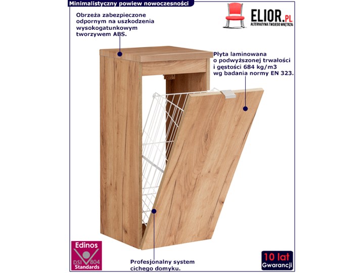 Półsłupek łazienkowy z koszem na pranie - Malta 4X Dąb Wysokość 80 cm Drewno Szerokość 35 cm Wiszące Kolor Beżowy