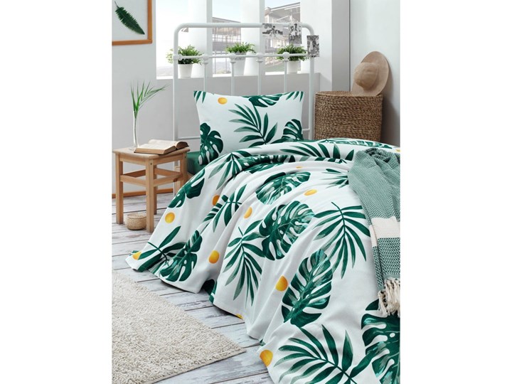 Bawełniana narzuta na łóżko Muniro Jungle, 160x235 cm Bawełna Kolor Zielony Pomieszczenie Sypialnia