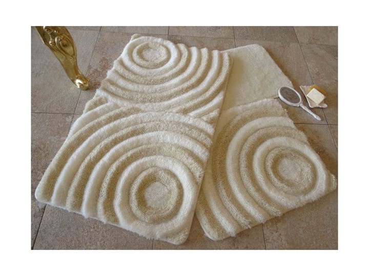 Zestaw 3 dywaników łazienkowych z nićmi w złotym kolorze Wave Kategoria Dywaniki łazienkowe Prostokątny 40x60 cm 50x60 cm 60x100 cm Kolor Beżowy