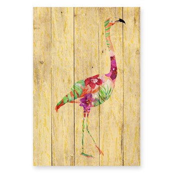 Dekoracja ścienna z drewna sosnowego Madre Selva Flowers Flamingo, 60x40 cm
