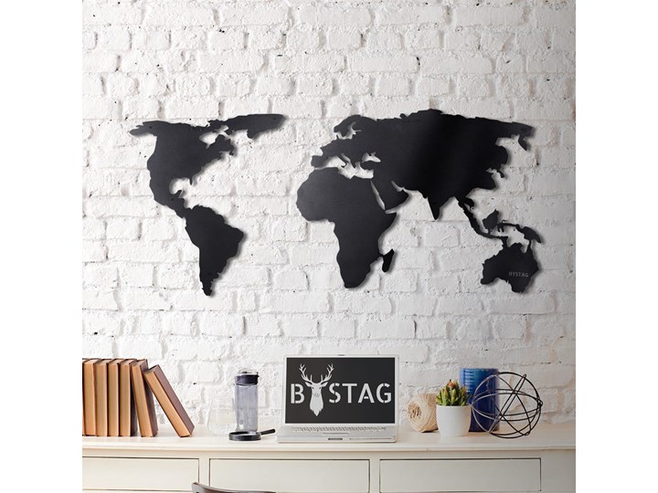Metalowa dekoracja ścienna Black Map, 60x120 cm Pomieszczenie Salon Kolor Czarny