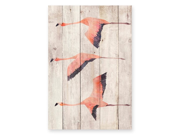 Dekoracja ścienna z drewna sosnowego Madre Selva Flying Flamingo, 60x40 cm