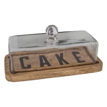 Taca drewniana ze szklanym kloszem na ciasto Antic Line Cake