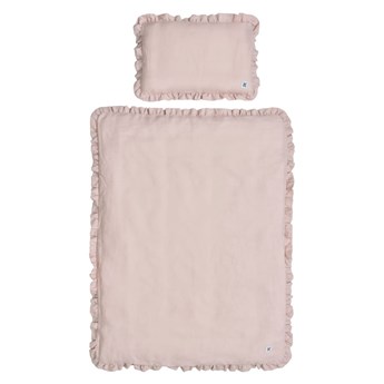 Zestaw różowej lnianej kołderki z poduszką BELLAMY Dusty Pink, 80x100 cm
