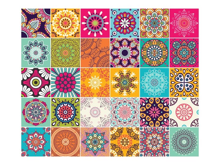Zestaw 30 naklejek ściennych Ambiance Wall Stickers Tiles Azulejos Mariska, 10x10 cm Na ścianę Wzór Geometria Kategoria Naklejki