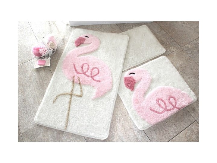 Zestaw 3 dywaników łazienkowych Pink Flamingo 60x100 cm Prostokątny Kolor Różowy