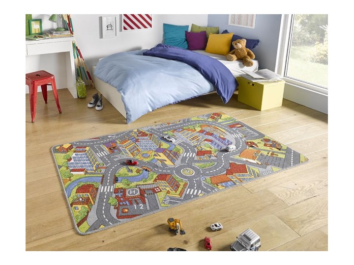 Chodnik dziecięcy z szarymi detalami Hanse Home City, 140x200 cm Prostokątny Syntetyk Dywany Chodniki Pomieszczenie Pokój przedszkolaka