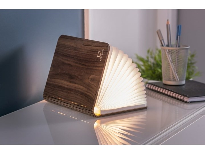 Ciemnobrązowa lampka stołowa LED z drewna orzechowego w kształcie książki Gingko Booklight Lampa dekoracyjna Kolor Brązowy Kolor Beżowy