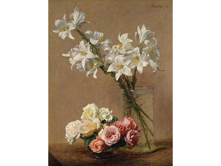 Reprodukcja obrazu Henri Fantina-Latoura – Roses and Lilies, 45x60 cm Pomieszczenie Kuchnia