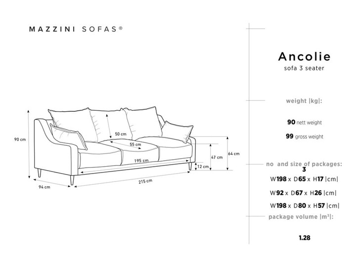 Różowa rozkładana sofa ze schowkiem Mazzini Sofas Ancolie, 215 cm Boki Z bokami Typ Gładkie