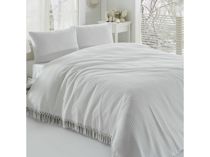 Biała bawełniana lekka narzuta na łóżko dwuosobowe Pique, 220x240 cm Bawełna 220x260 cm Pomieszczenie Sypialnia