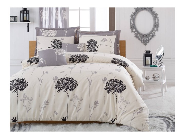 Pościel z dwuosobowa prześcieradłem Efil Beige Grey, 200x220 cm Len Poliester Komplet pościeli Bawełna Bawełna syntetyczna 220x240 cm Kolor Biały