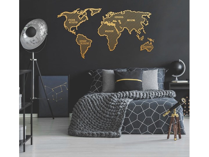 Metalowa dekoracja ścienna w złotym kolorze World Map In The Stripes, 150x80 cm Styl Nowoczesny