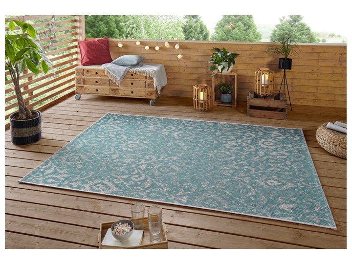 Turkusowo-beżowy dywan odpowiedni na zewnątrz Bougari Hatta, 160x230 cm Syntetyk Dywany Prostokątny Pomieszczenie Balkon i taras
