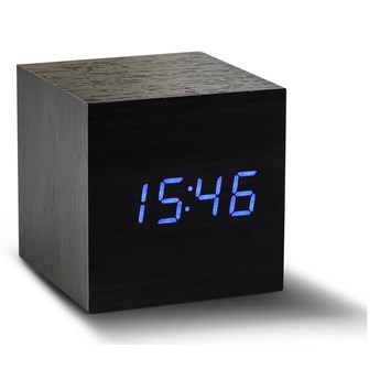 Czarny budzik z niebieskim wyświetlaczem LED Gingko Cube Click Clock