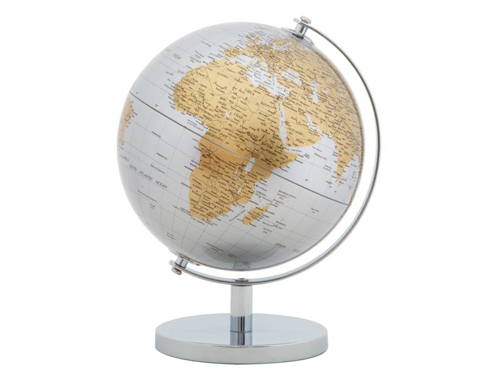 Dekoracja na stół w kolorze srebrno-złotym Mauro Ferretti Globe, wys. 28 cm Metal Globusy Tworzywo sztuczne Kolor Srebrny