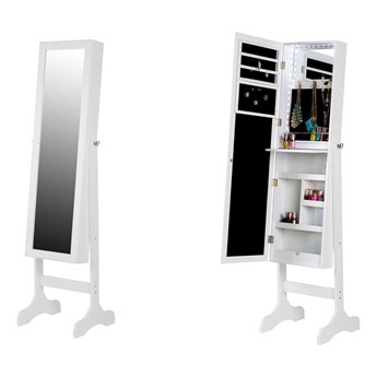 Lustro stojące w białej ramie ze schowkiem na biżuterię z podświetleniem LED Bonami Essentials Bien