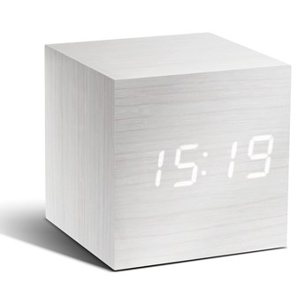 Biały budzik z białym wyświetlaczem LED Gingko Cube Click Clock
