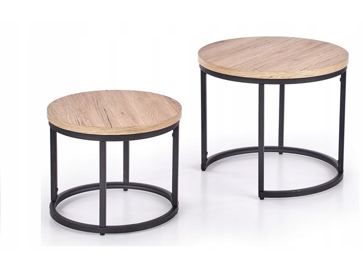 Zestaw 2 Ławy OREO Dąb San Remo Halmar Płyta MDF Zestaw stolików Stal Wysokość 35 cm Metal Wysokość 45 cm Rozmiar blatu 53x53 cm
