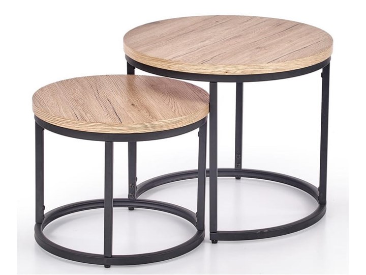 Zestaw 2 Ławy OREO Dąb San Remo Halmar Płyta MDF Wysokość 35 cm Zestaw stolików Wysokość 45 cm Stal Metal Rozmiar blatu 53x53 cm