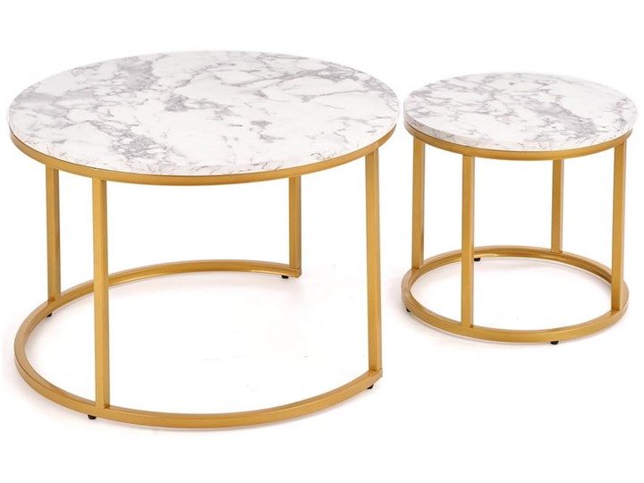 Zestaw 2 Ław PAOLA Marmur/Złoty Stolik Halmar Metal Płyta MDF Zestaw stolików Stal Wysokość 34 cm Kolor Pomarańczowy Wysokość 40 cm Styl Glamour
