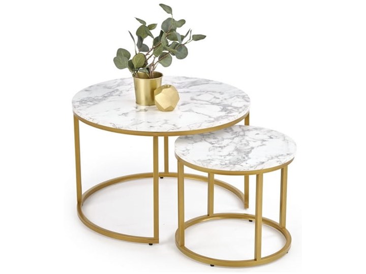 Zestaw 2 Ław PAOLA Marmur/Złoty Stolik Halmar Płyta MDF Wysokość 40 cm Wysokość 34 cm Metal Zestaw stolików Stal Styl Glamour