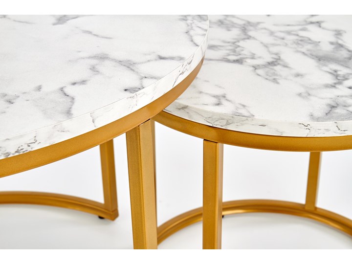 Zestaw 2 Ław PAOLA Marmur/Złoty Stolik Halmar Wysokość 34 cm Metal Styl Glamour Płyta MDF Zestaw stolików Wysokość 40 cm Stal Kształt blatu Okrągłe