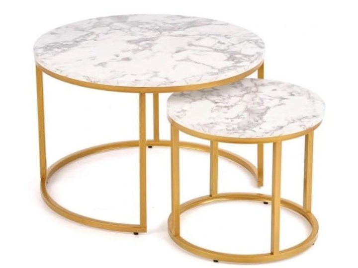 Zestaw 2 Ław PAOLA Marmur/Złoty Stolik Halmar Zestaw stolików Stal Płyta MDF Wysokość 34 cm Metal Wysokość 40 cm Styl Glamour