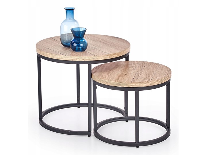 Zestaw 2 Ławy OREO Dąb San Remo Halmar Zestaw stolików Wysokość 45 cm Wysokość 35 cm Płyta MDF Kształt blatu Okrągłe Metal Stal Kolor Beżowy