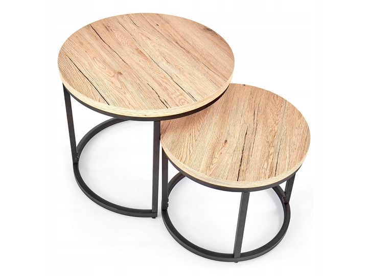 Zestaw 2 Ławy OREO Dąb San Remo Halmar Stal Płyta MDF Kształt blatu Okrągłe Metal Wysokość 45 cm Wysokość 35 cm Zestaw stolików Kolor Beżowy