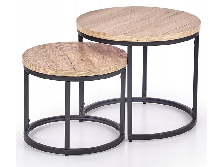 Zestaw 2 Ławy OREO Dąb San Remo Halmar Wysokość 35 cm Stal Styl Nowoczesny Zestaw stolików Płyta MDF Wysokość 45 cm Metal Styl Industrialny