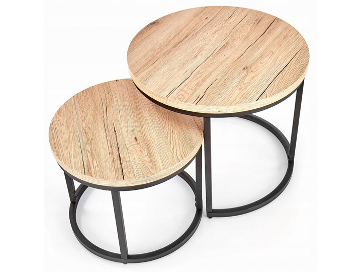 Zestaw 2 Ławy OREO Dąb San Remo Halmar Płyta MDF Zestaw stolików Wysokość 45 cm Metal Stal Wysokość 35 cm Kształt blatu Okrągłe