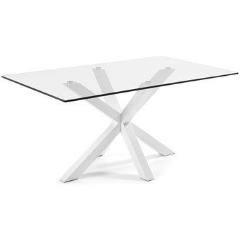 Stół transparentny szklany blat białe metalowe nogi 180x100 cm