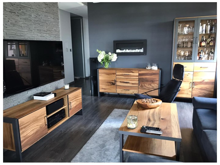 Ława dębowa Loft dąb dziki Soolido Meble Beton Metal Drewno Wysokość 46 cm Szkło Styl Industrialny