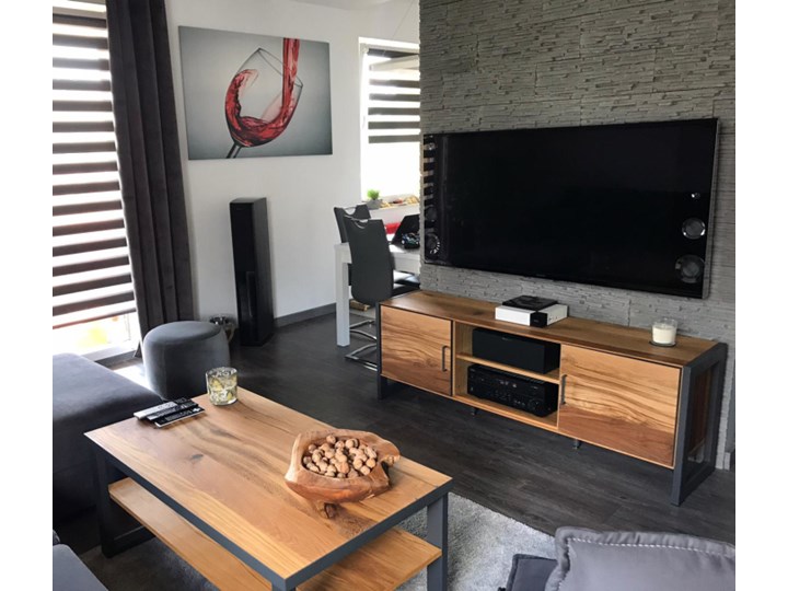Ława dębowa Loft dąb dziki Soolido Meble Beton Szkło Drewno Metal Wysokość 46 cm Styl Rustykalny