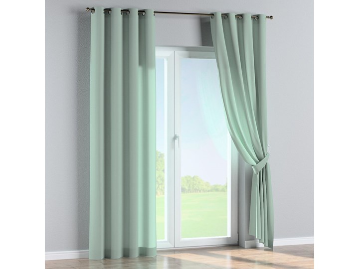 Zasłona na kółkach 1 szt., zieleń eukaliptusa, 1szt 130 × 260 cm, Loneta Poliester 130x260 cm Bawełna Pomieszczenie Pokój nastolatka Zasłona prześwitująca Mocowanie Taśma
