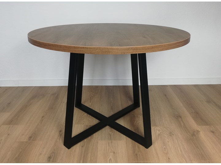 Industrialny stół okrągły RING X 110 Dąb Lefkas ciemny Stal Metal Długość 110 cm Szerokość 110 cm Drewno Wysokość 74 cm Rozkładanie
