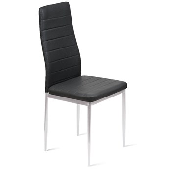 Krzesło do jadalni czarne - K1 - wzór pasy, ekoskóra, nogi srebrne