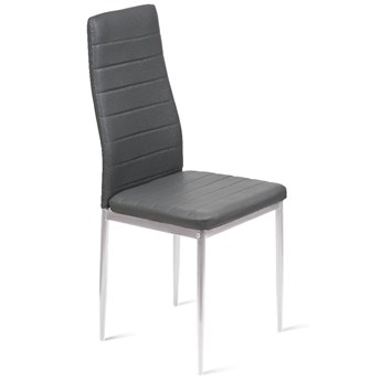 Krzesło do jadalni szare - K1 - wzór pasy, ekoskóra, nogi srebrne