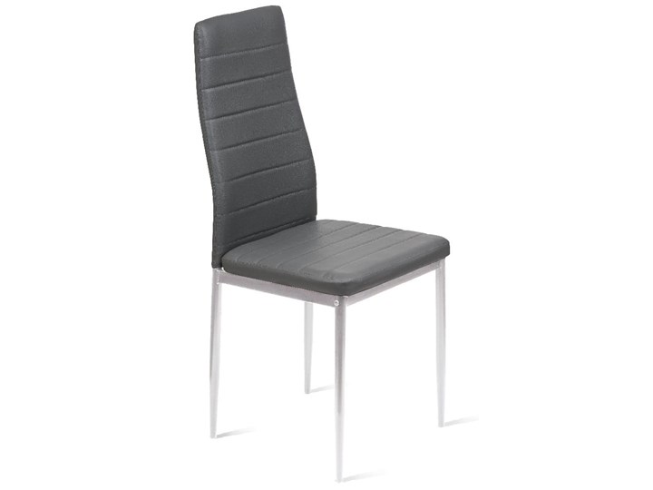 Krzesło do jadalni szare - K1 - wzór pasy, ekoskóra, nogi srebrne