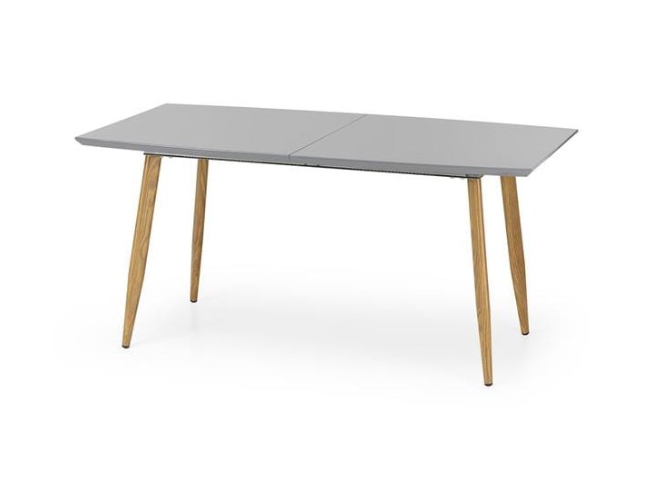 Nowoczesny szary stół z lakierowanym blatem 160x90, rozkładany Drewno Długość 200 cm Szerokość 90 cm Wysokość 76 cm Płyta MDF Stal Rozkładanie Rozkładane Długość 160 cm Styl Minimalistyczny