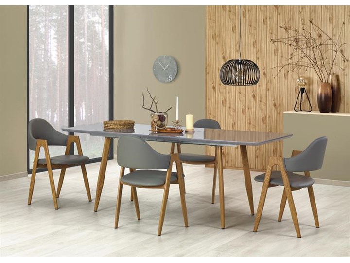 Nowoczesny szary stół z lakierowanym blatem 160x90, rozkładany Szerokość 90 cm Płyta MDF Wysokość 76 cm Stal Drewno Długość 200 cm Długość 160 cm Kategoria Stoły kuchenne