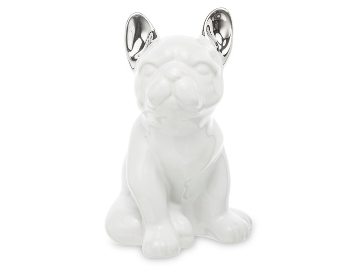 Biały,ceramiczny buldog Feimso 15 cm Kolor Szary Ceramika Kategoria Figury i rzeźby