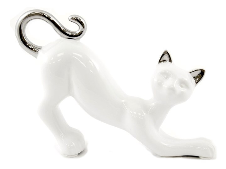 Biały, ceramiczny kotek Feimso 16 cm Ceramika Kolor Szary